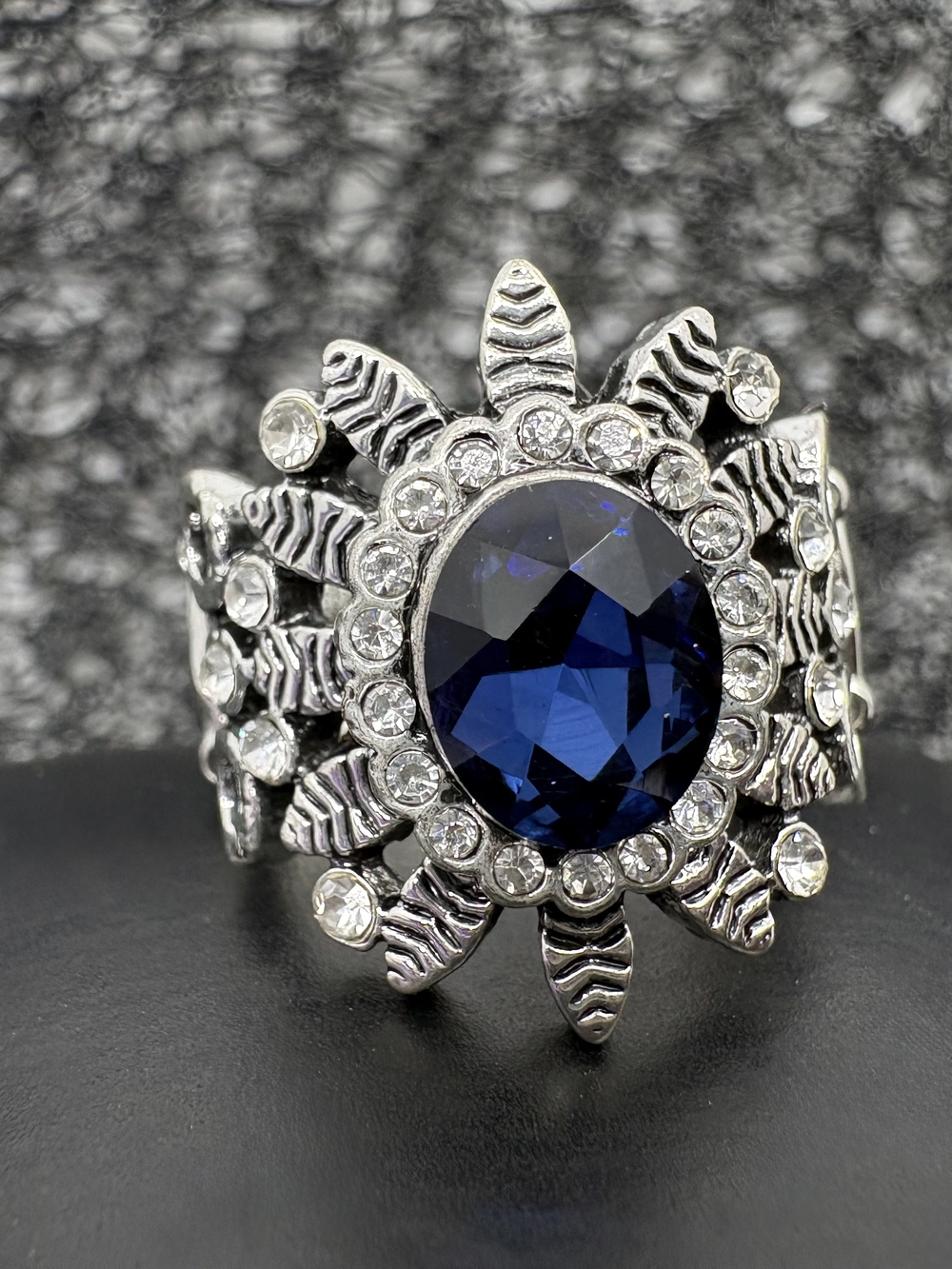Silver Statement Ring with Deep Blue Center Stone